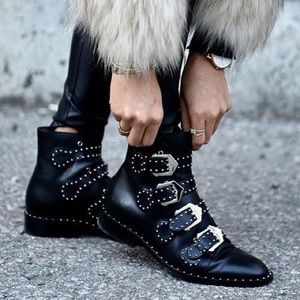 New - Studded Buckle-Strap Ankle Boots